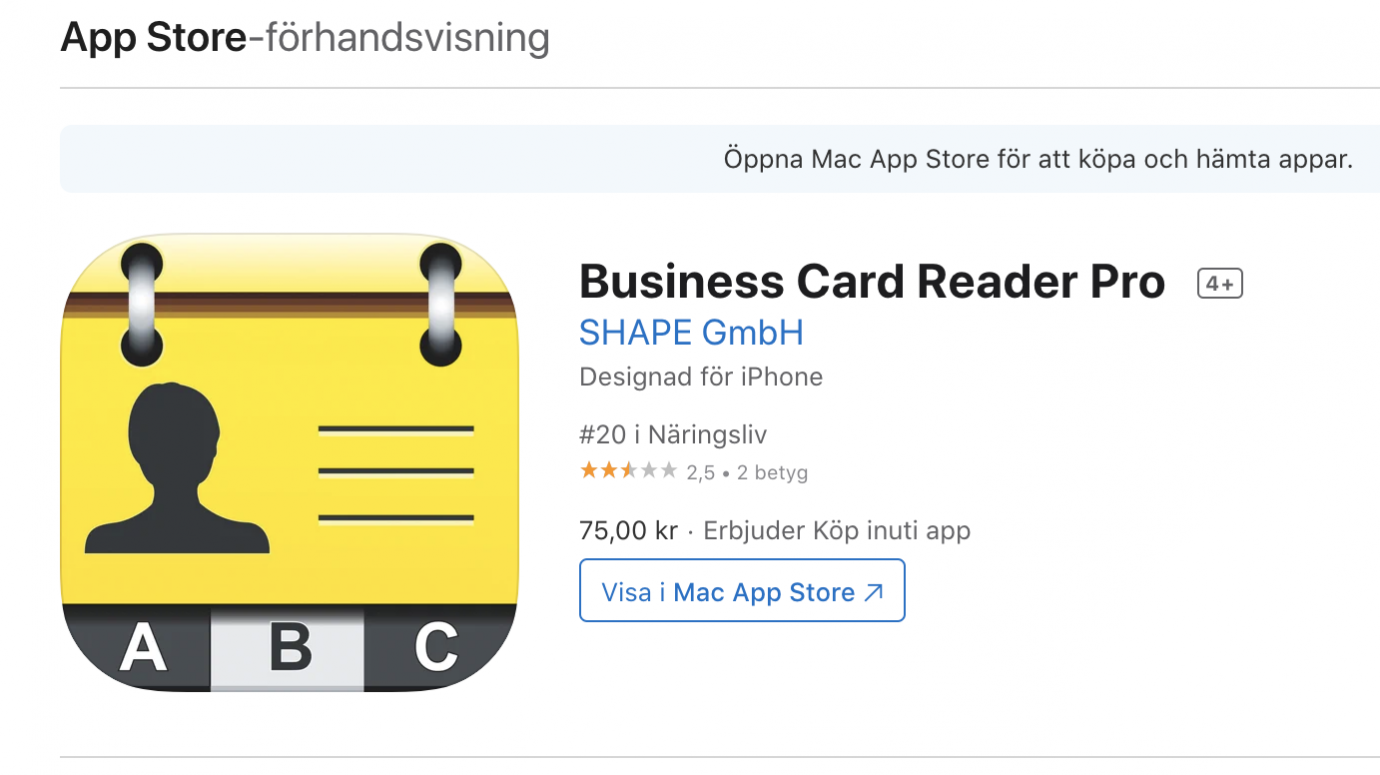 Business Card Reader App in the App Store