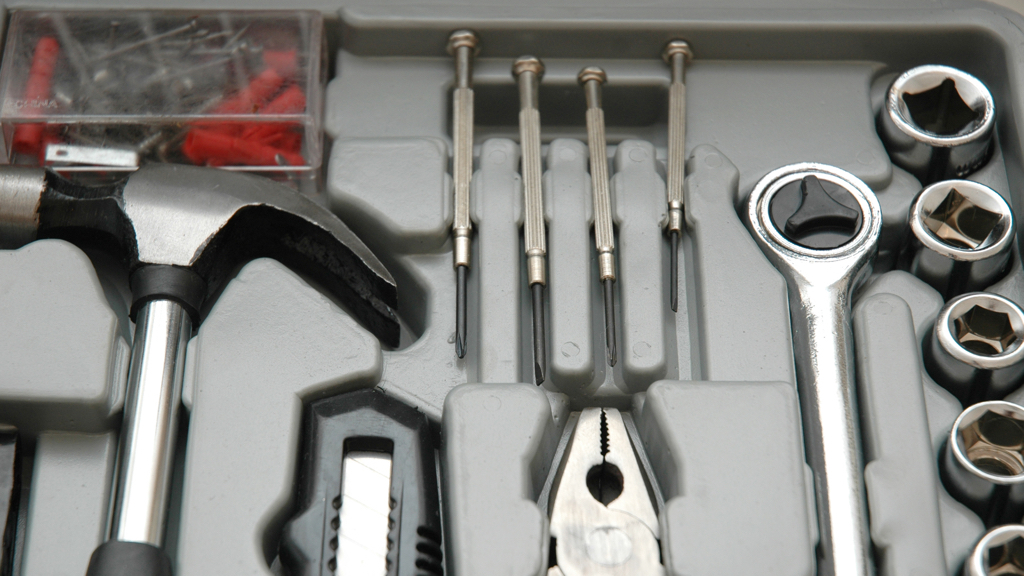 Close up of tools in a toolkit