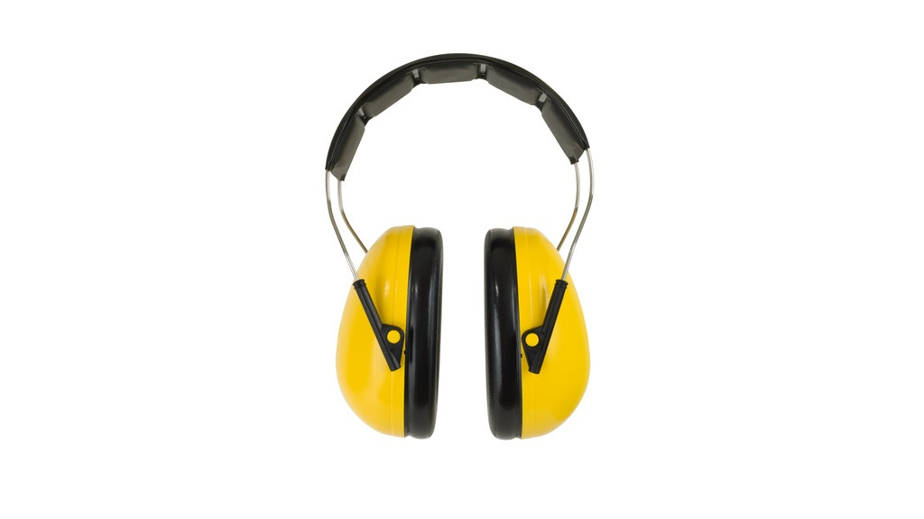 Yellow ear muffs on a white background