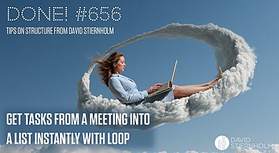 A woman in business attire is comfortably working on a laptop while reclining on a looping, soft white cloud in a bright blue sky.