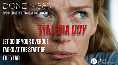 A woman with blue eyes looks worried and introspective, resting her chin on her hand. Red mirrored text across the image reads “You are late".