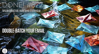 Colorful paper envelopes are floating in a gently flowing stream among rocks.