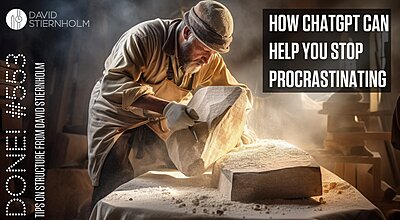 A stone mason is working on a large rock in his workshop, chipping away piece by piece. The daylight flows in through windows on the right.